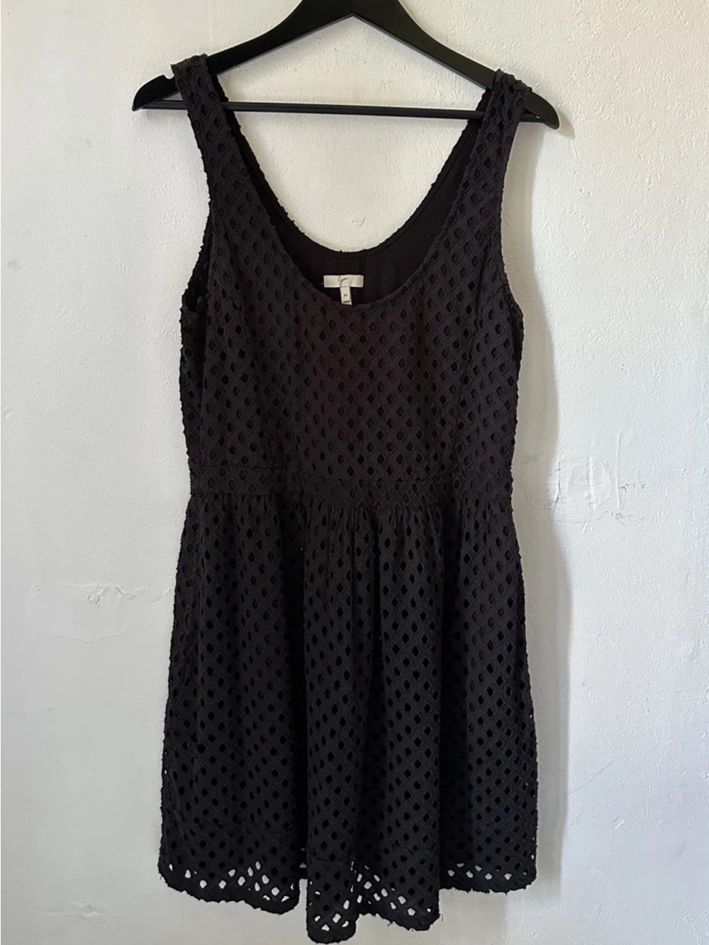 Joie Womens M Black Eyelet Sleeveless Dress Lined Scoop Neck Cotton